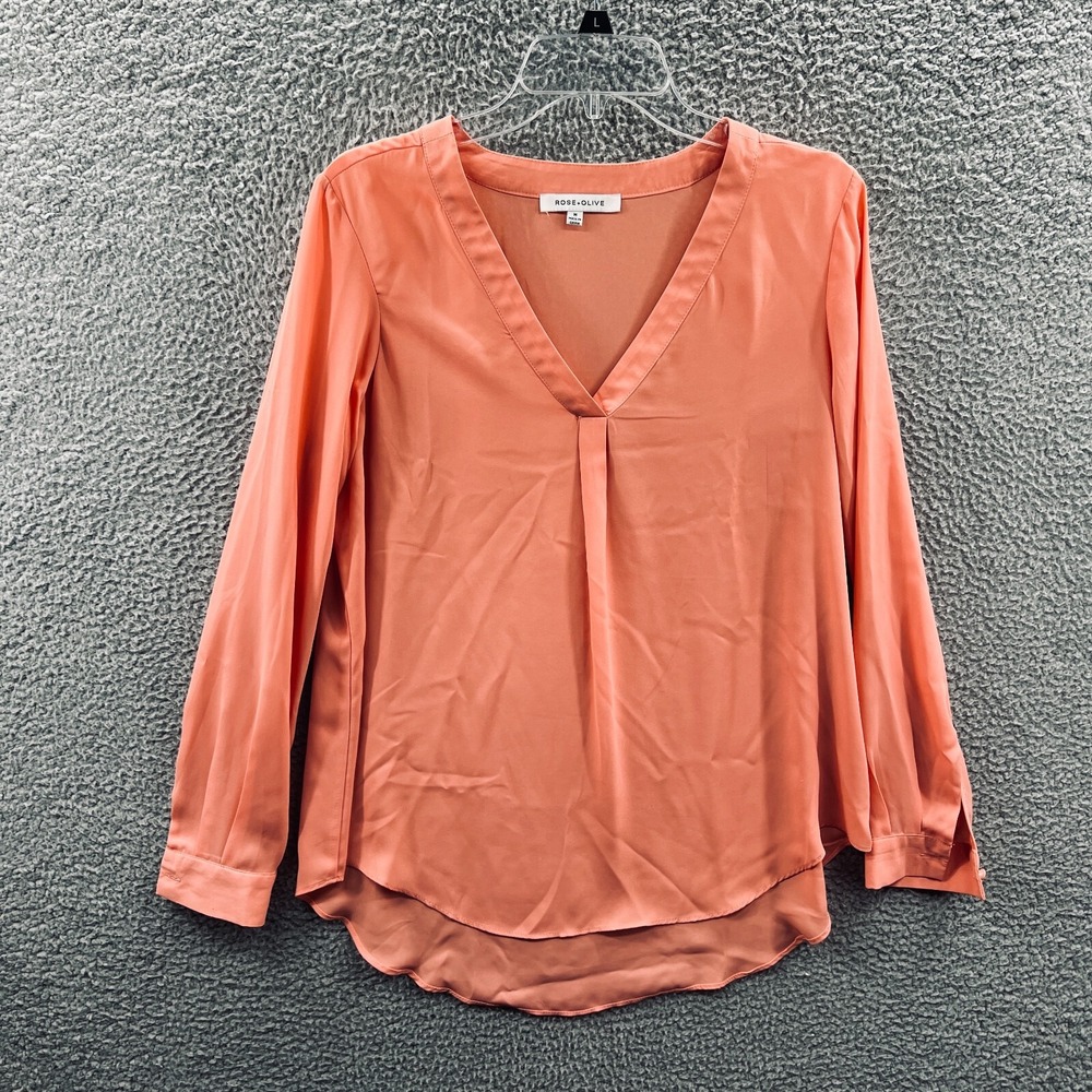 Womens Minimalist Blouse M Peach Clean Girl Flowy Work Capsule Office Casual